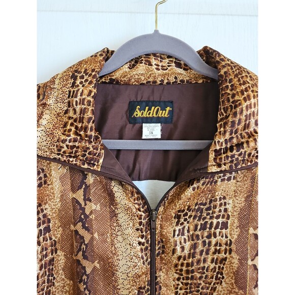 Vintage Nylon Bomber Jacket Snakeskin Pattern Gold Brown 90s Y2K Hip Hop Womans - Picture 4 of 15